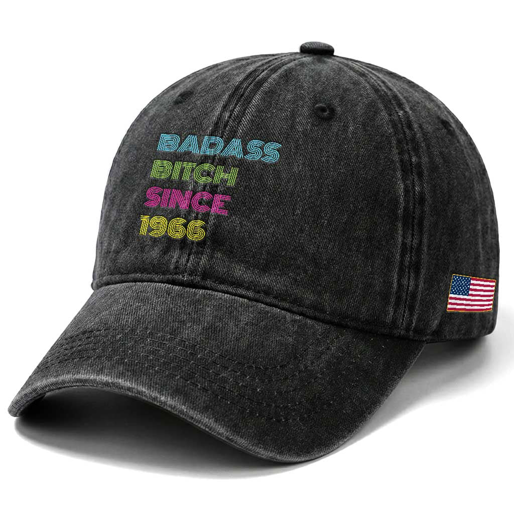 Funny 60th Birthday Washed Cotton Baseball Cap Retro Vintage Badass Bih Since 1966 TS10 Print Your Wear