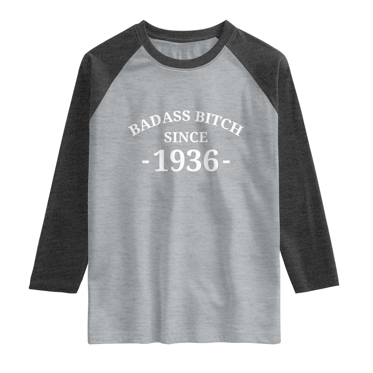 Funny 90th Birthday Raglan Shirt Badass Bih Since 1936 TS10 Heather Gray Heather Charcoal Print Your Wear