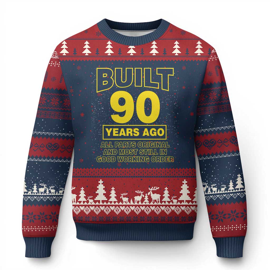 Funny 90th Birthday Ugly Christmas Sweater Galaxy Built 90 Years Ago Parts Original TS10 Navy Red Print Your Wear