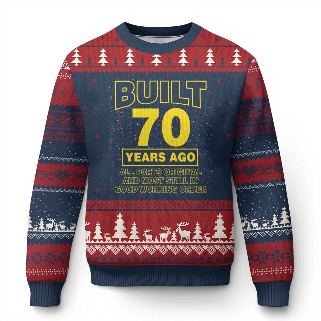 Funny 70th Birthday Ugly Christmas Sweater Galaxy Built 70 Years Ago Parts Original TS10 Navy Red Print Your Wear