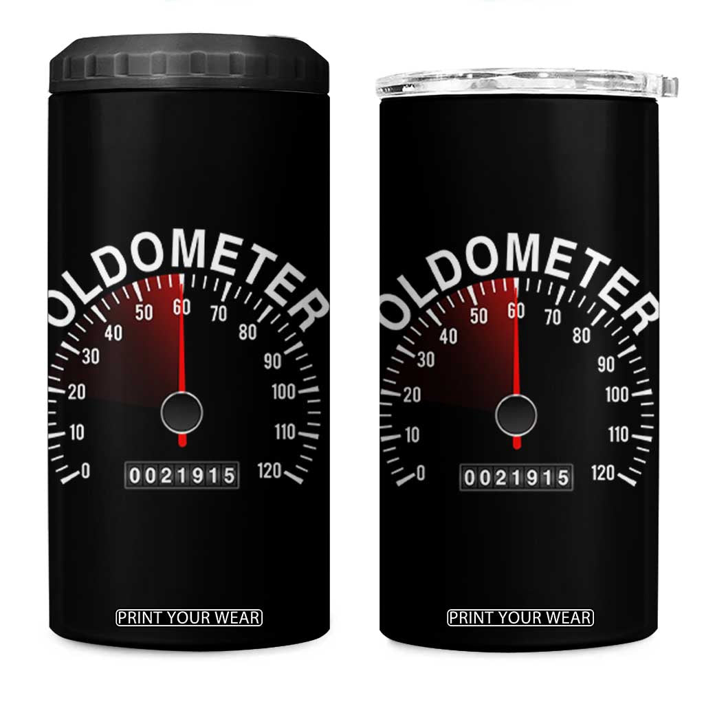 Funny 60th Birthday 4 in 1 Can Cooler Tumbler Oldometer Odometer 60 Year Old Joke TS10 One Size: 16 oz Black Print Your Wear