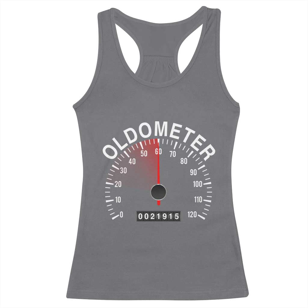 Funny 60th Birthday Racerback Tank Top Oldometer Odometer 60 Year Old Joke TS10 Charcoal Print Your Wear