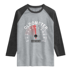 Funny 60th Birthday Raglan Shirt Oldometer Odometer 60 Year Old Joke TS10 Heather Gray Heather Charcoal Print Your Wear
