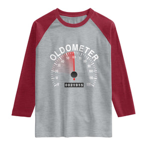 Funny 60th Birthday Raglan Shirt Oldometer Odometer 60 Year Old Joke TS10 Heather Gray Heather Red Print Your Wear