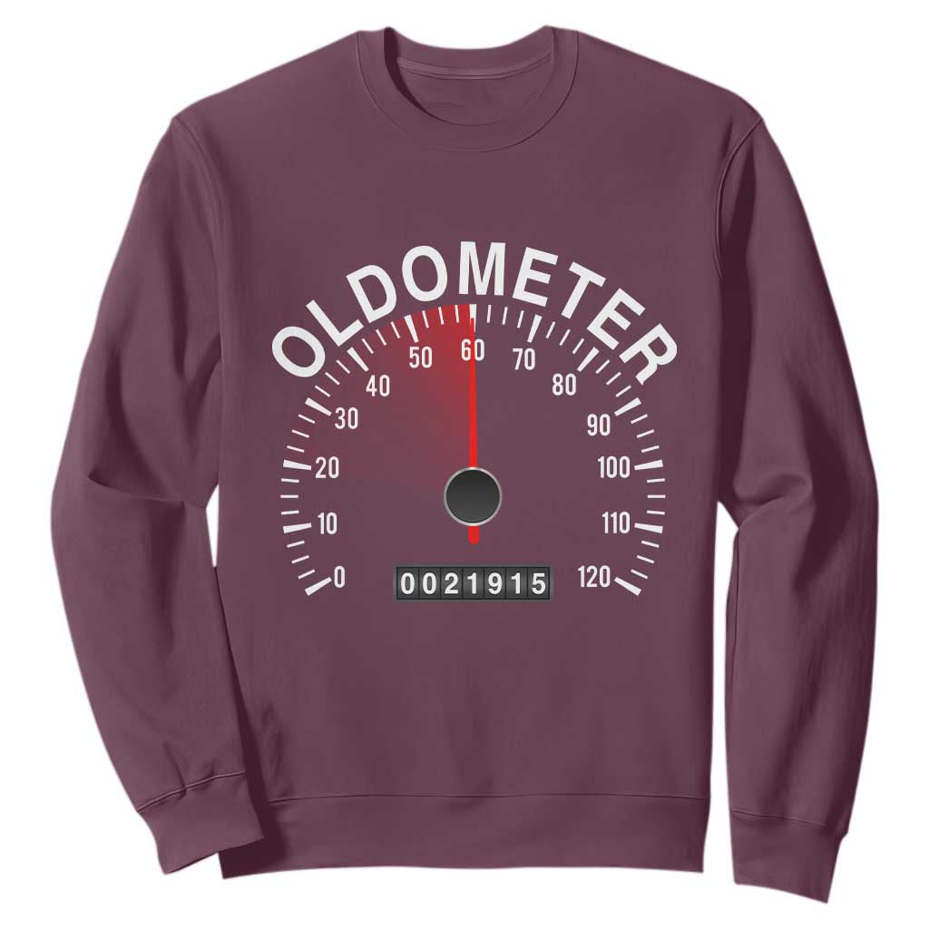Funny 60th Birthday Sweatshirt Oldometer Odometer 60 Year Old Joke TS10 Maroon Print Your Wear