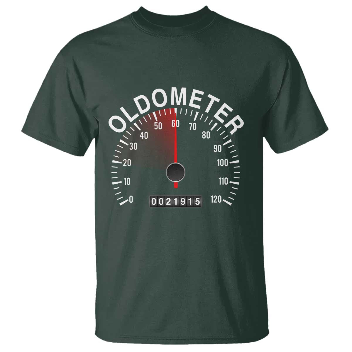 Funny 60th Birthday T Shirt Oldometer Odometer 60 Year Old Joke TS10 Dark Forest Green Print Your Wear