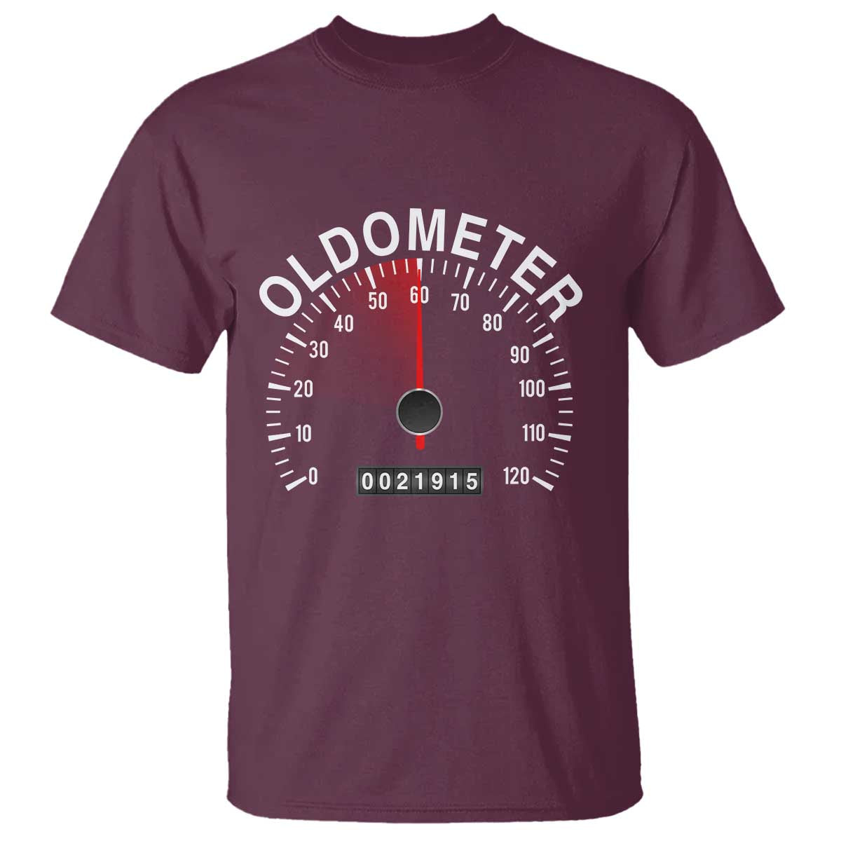 Funny 60th Birthday T Shirt Oldometer Odometer 60 Year Old Joke TS10 Maroon Print Your Wear