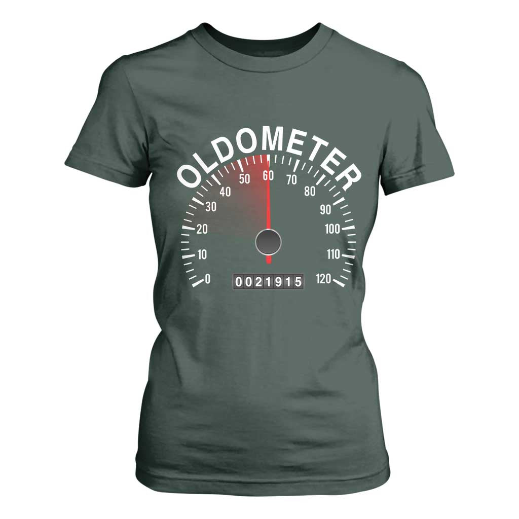 Funny 60th Birthday T Shirt For Women Oldometer Odometer 60 Year Old Joke TS10 Dark Forest Green Print Your Wear