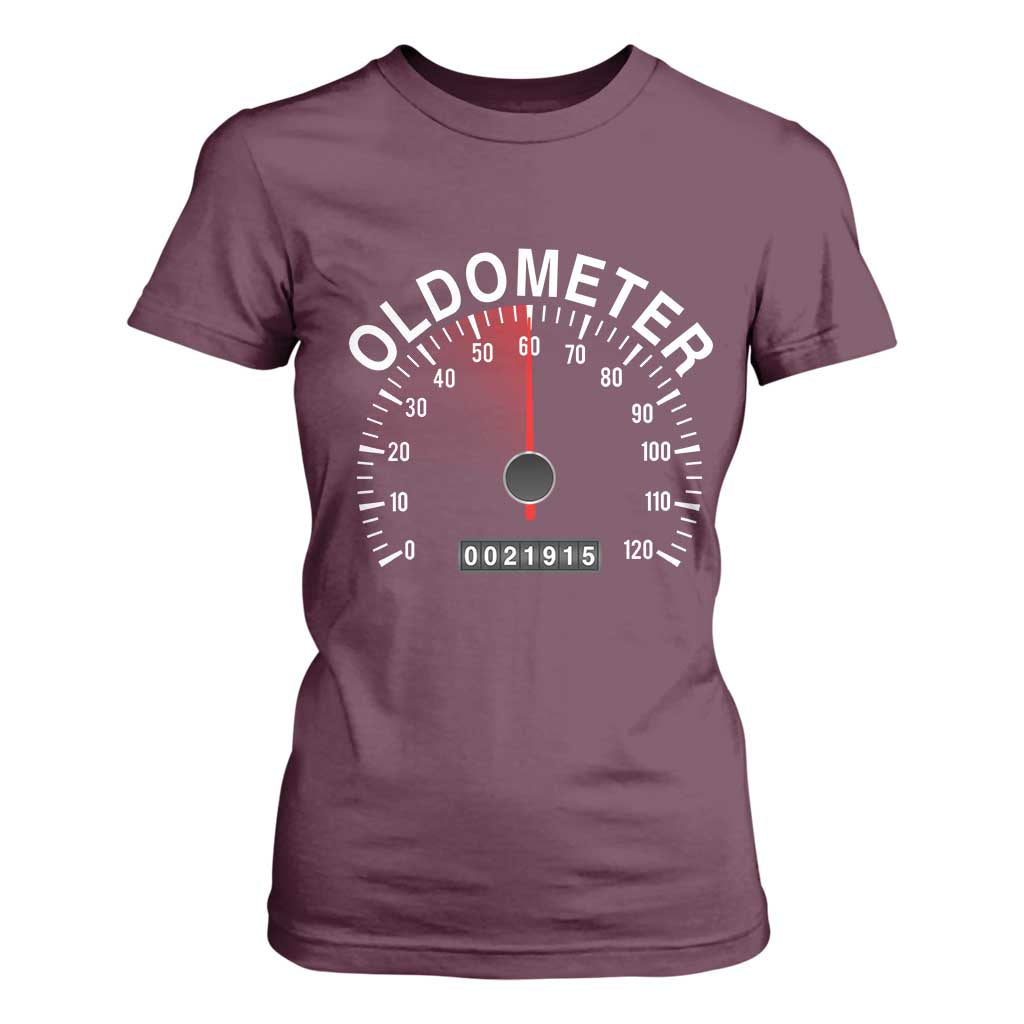 Funny 60th Birthday T Shirt For Women Oldometer Odometer 60 Year Old Joke TS10 Maroon Print Your Wear