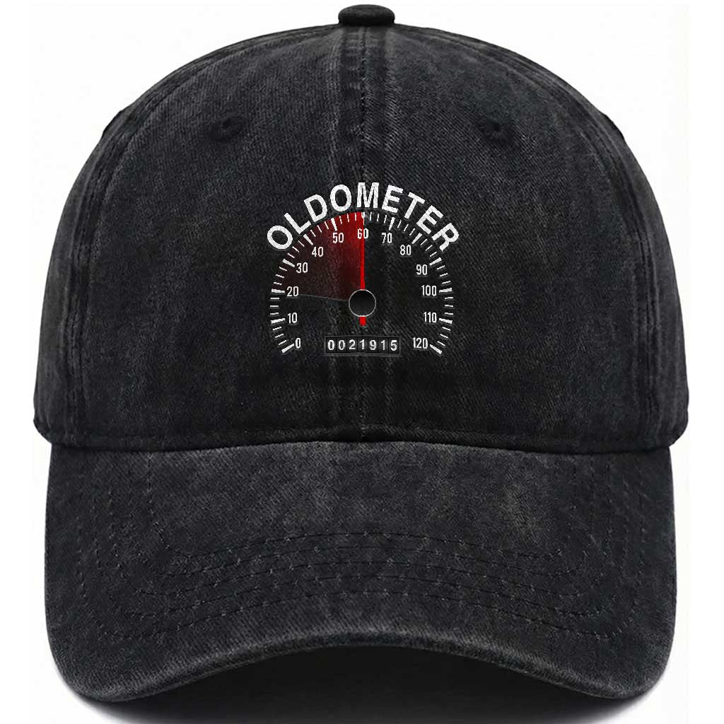 Funny 60th Birthday Washed Cotton Baseball Cap Oldometer Odometer 60 Year Old Joke TS10 Print Your Wear