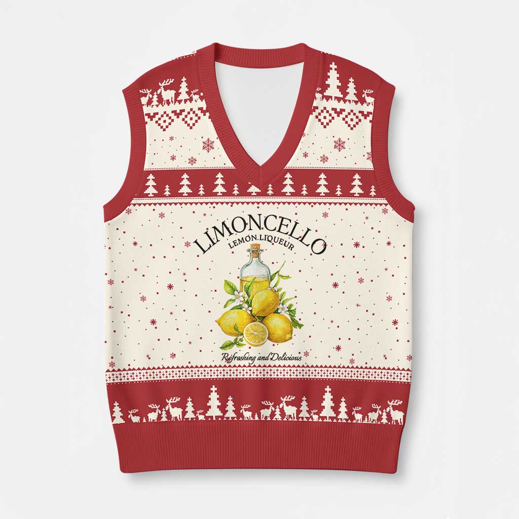 Vintage Limoncello Lemon Liqueur V-Neck Knit Sweater Vest Italian Summer Letter Fruit Printed Graphic TS10 Beige Red Print Your Wear