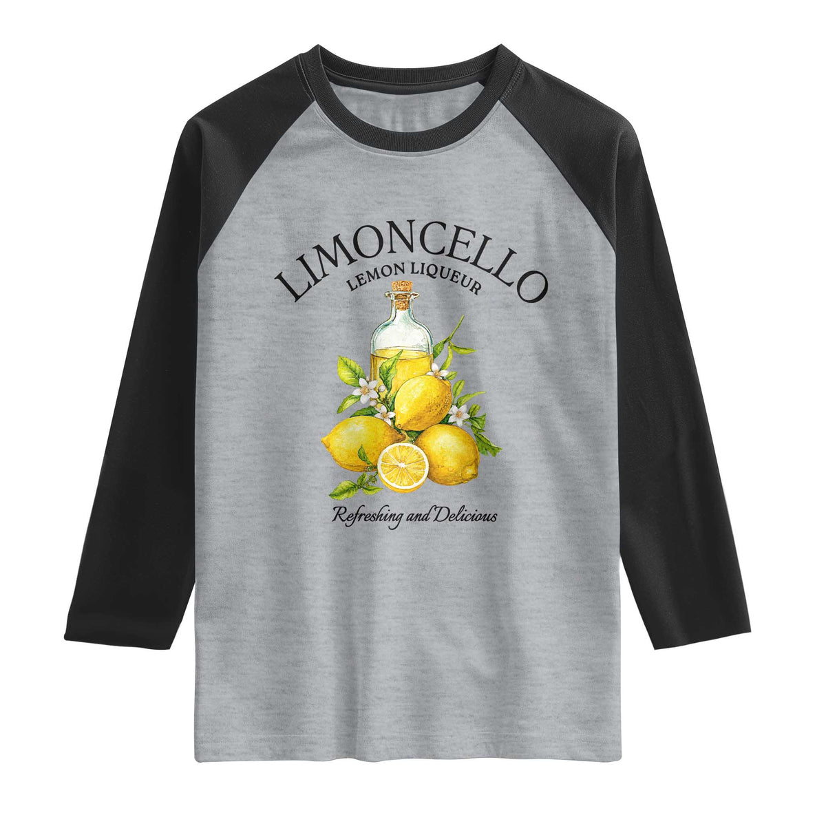 Vintage Limoncello Lemon Liqueur Raglan Shirt Italian Summer Letter Fruit Printed Graphic TS10 Heather Gray Black Print Your Wear