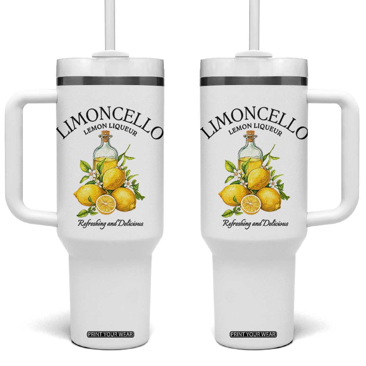 Vintage Limoncello Lemon Liqueur Tumbler With Handle Italian Summer Letter Fruit Printed Graphic TS10 One Size: 40 oz White Print Your Wear