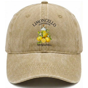 Vintage Limoncello Lemon Liqueur Washed Cotton Baseball Cap Italian Summer Letter Fruit Printed Graphic