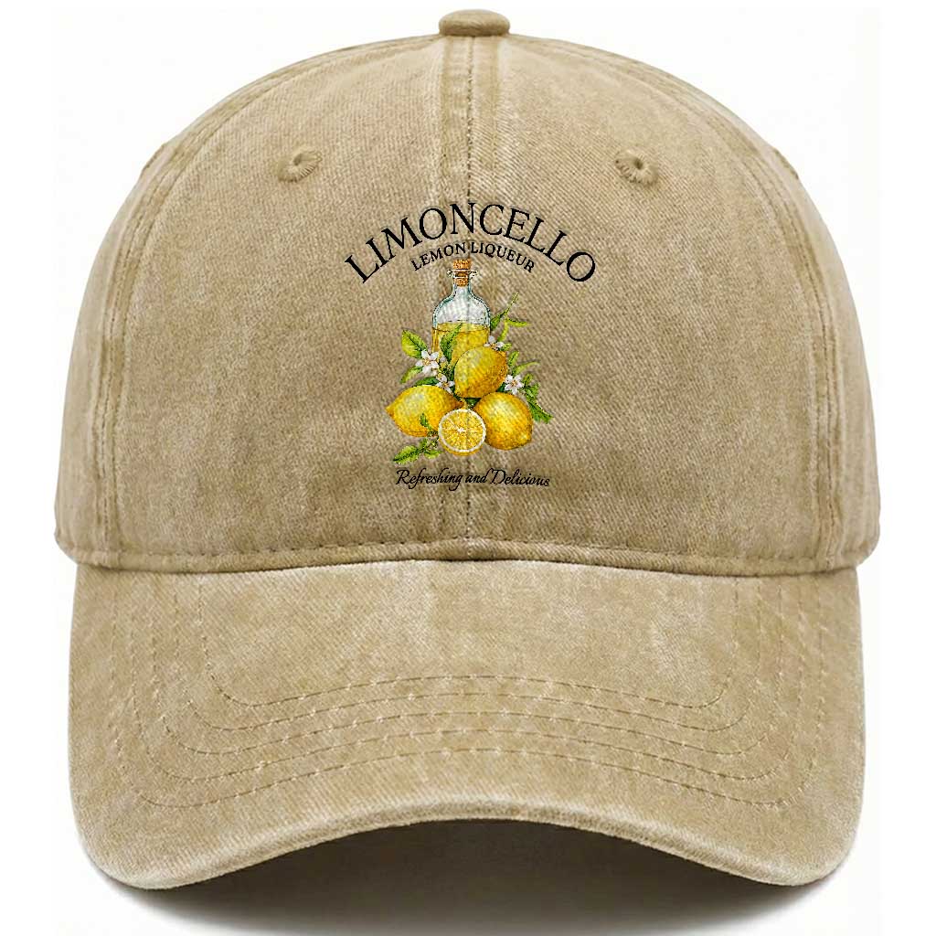 Vintage Limoncello Lemon Liqueur Washed Cotton Baseball Cap Italian Summer Letter Fruit Printed Graphic TS10 Print Your Wear