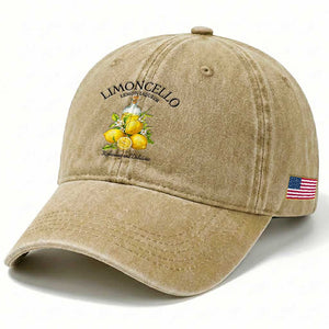 Vintage Limoncello Lemon Liqueur Washed Cotton Baseball Cap Italian Summer Letter Fruit Printed Graphic