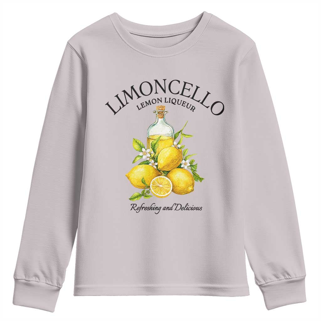 Vintage Limoncello Lemon Liqueur Youth Sweatshirt Italian Summer Letter Fruit Printed Graphic TS10 Ice Gray Print Your Wear