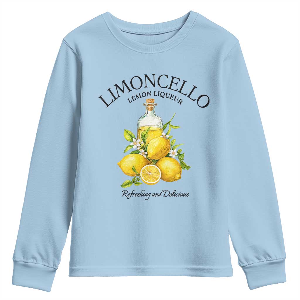 Vintage Limoncello Lemon Liqueur Youth Sweatshirt Italian Summer Letter Fruit Printed Graphic TS10 Light Blue Print Your Wear