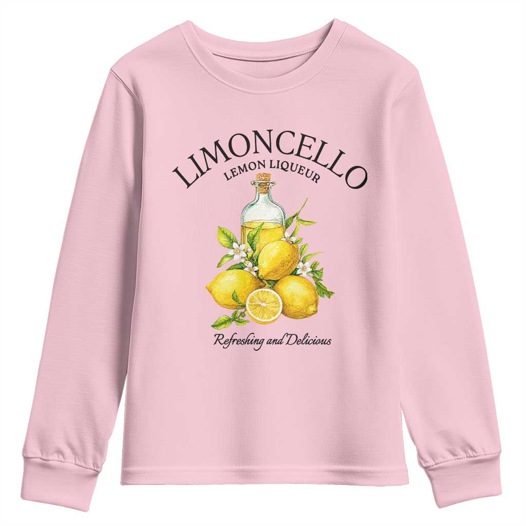 Vintage Limoncello Lemon Liqueur Youth Sweatshirt Italian Summer Letter Fruit Printed Graphic TS10 Light Pink Print Your Wear