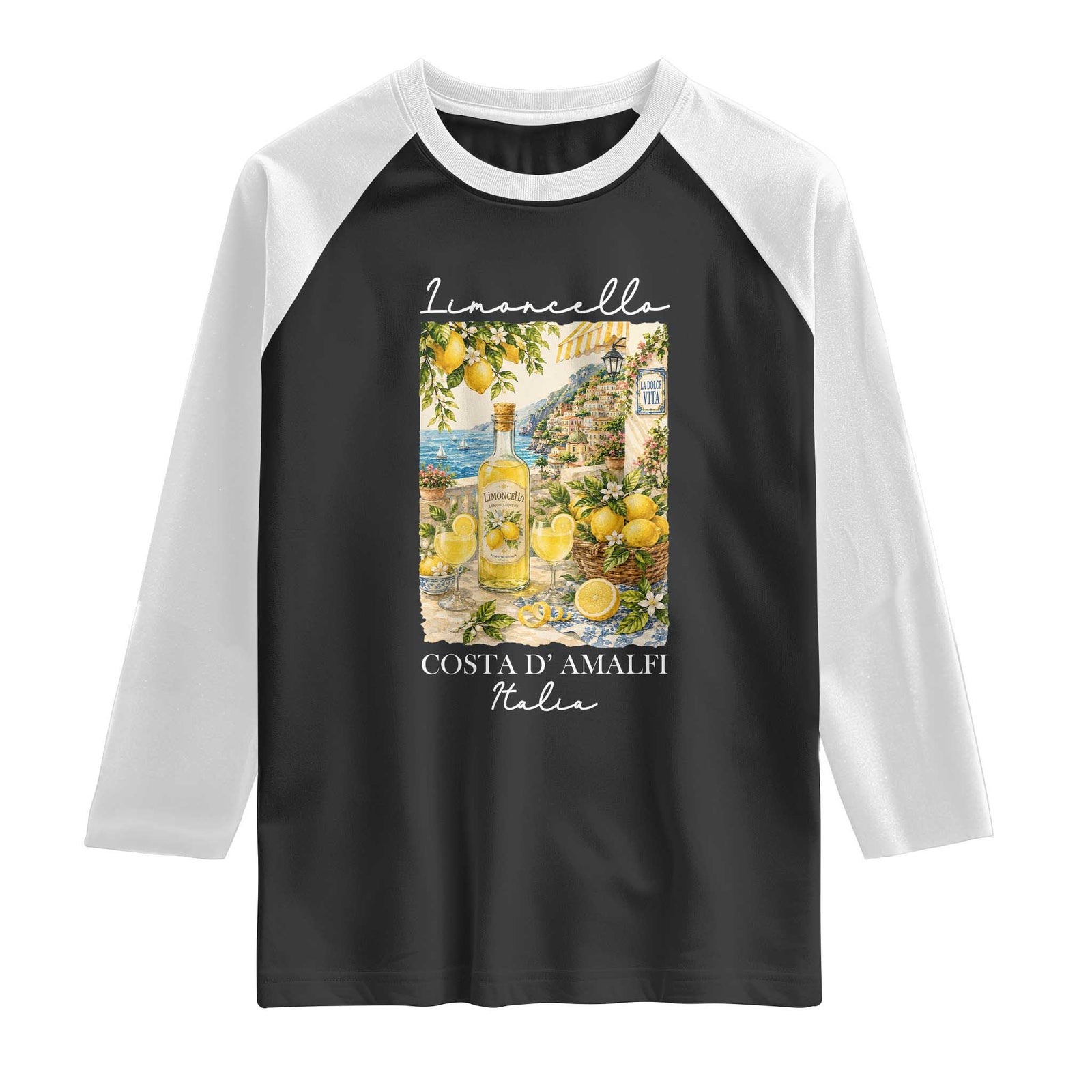 Limoncello Amalfi Coast Raglan Shirt Lemon Lover Italian Summer Fruit TS10 Black White Print Your Wear