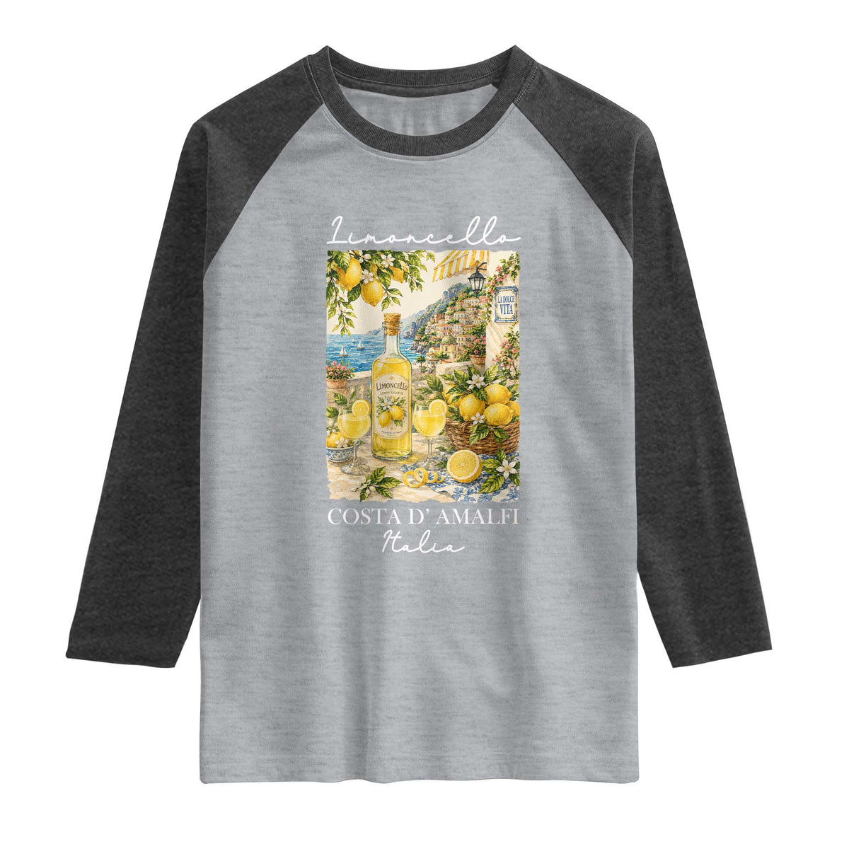 Limoncello Amalfi Coast Raglan Shirt Lemon Lover Italian Summer Fruit TS10 Heather Gray Heather Charcoal Print Your Wear