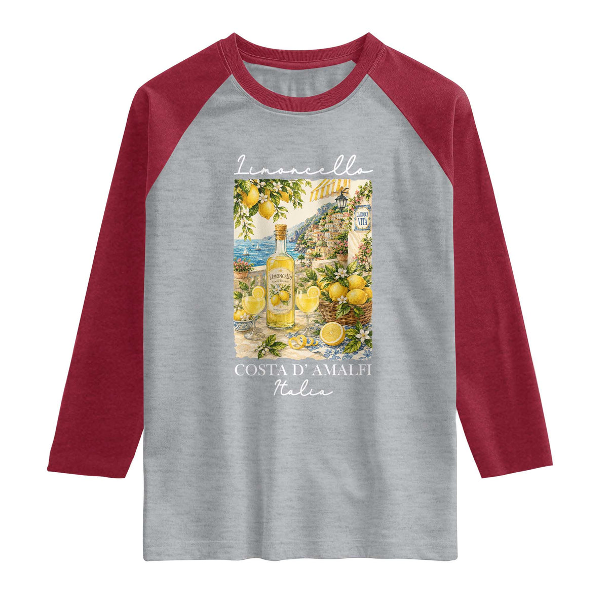 Limoncello Amalfi Coast Raglan Shirt Lemon Lover Italian Summer Fruit TS10 Heather Gray Heather Red Print Your Wear