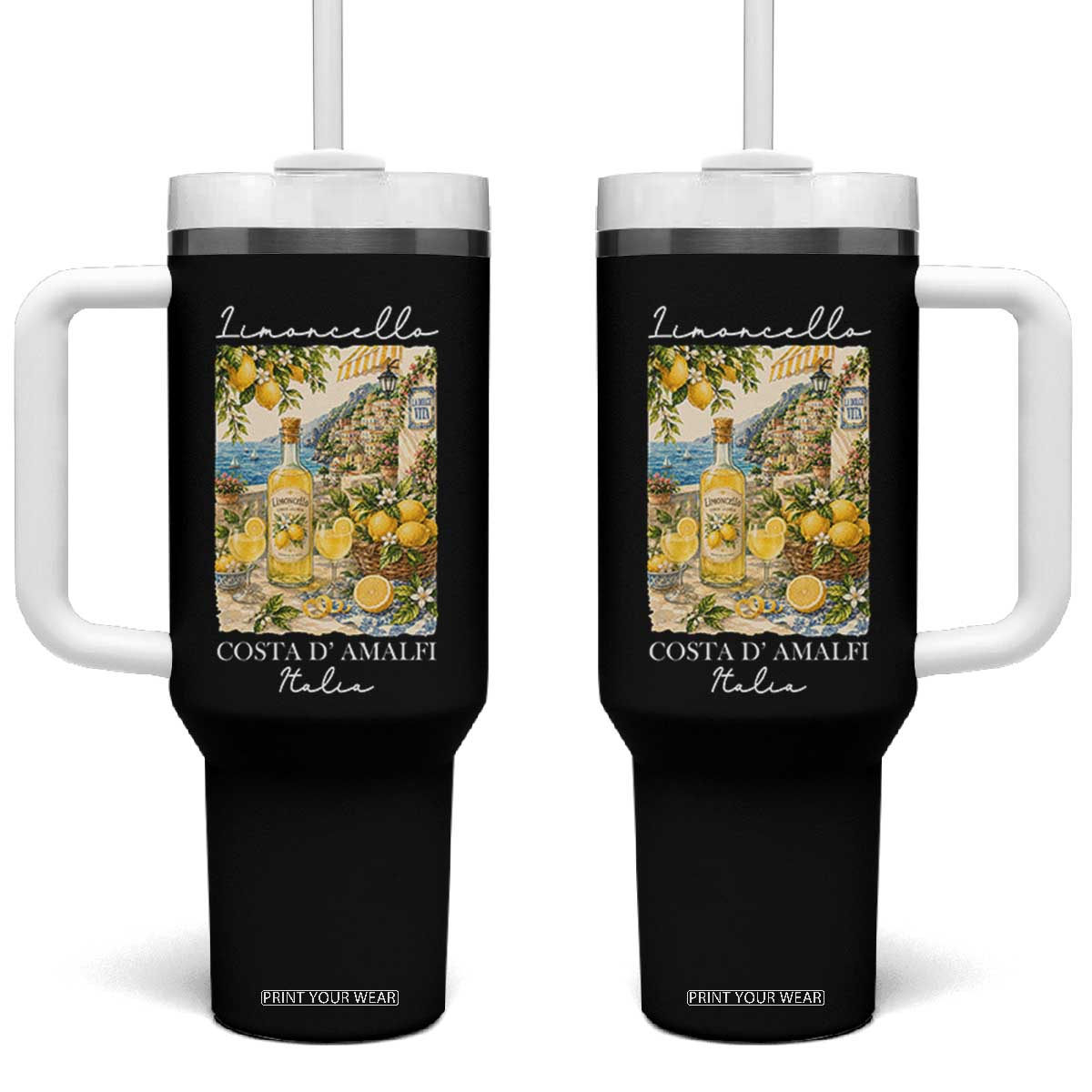 Limoncello Amalfi Coast Tumbler With Handle Lemon Lover Italian Summer Fruit TS10 One Size: 40 oz Black Print Your Wear