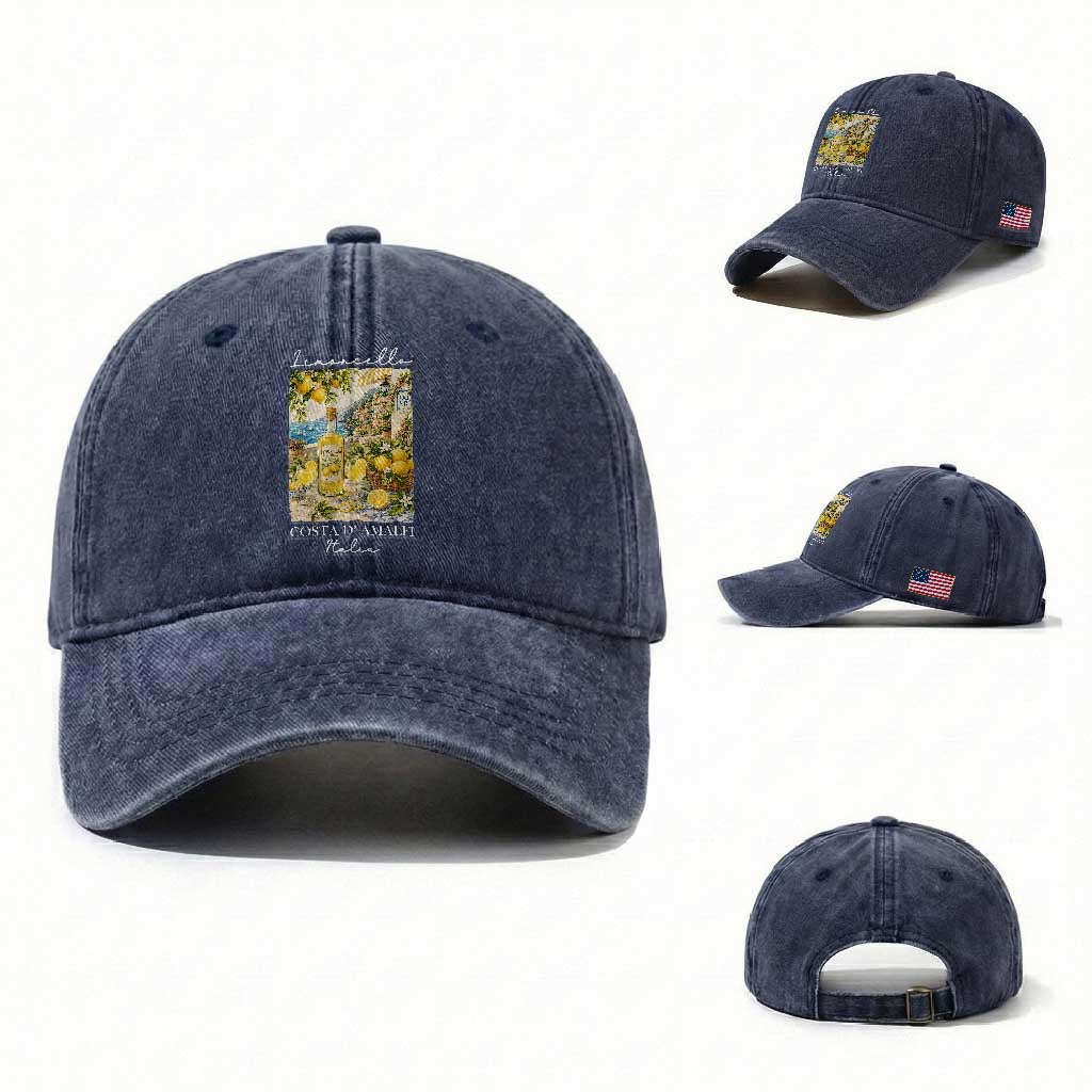 Limoncello Amalfi Coast Washed Cotton Baseball Cap Lemon Lover Italian Summer Fruit