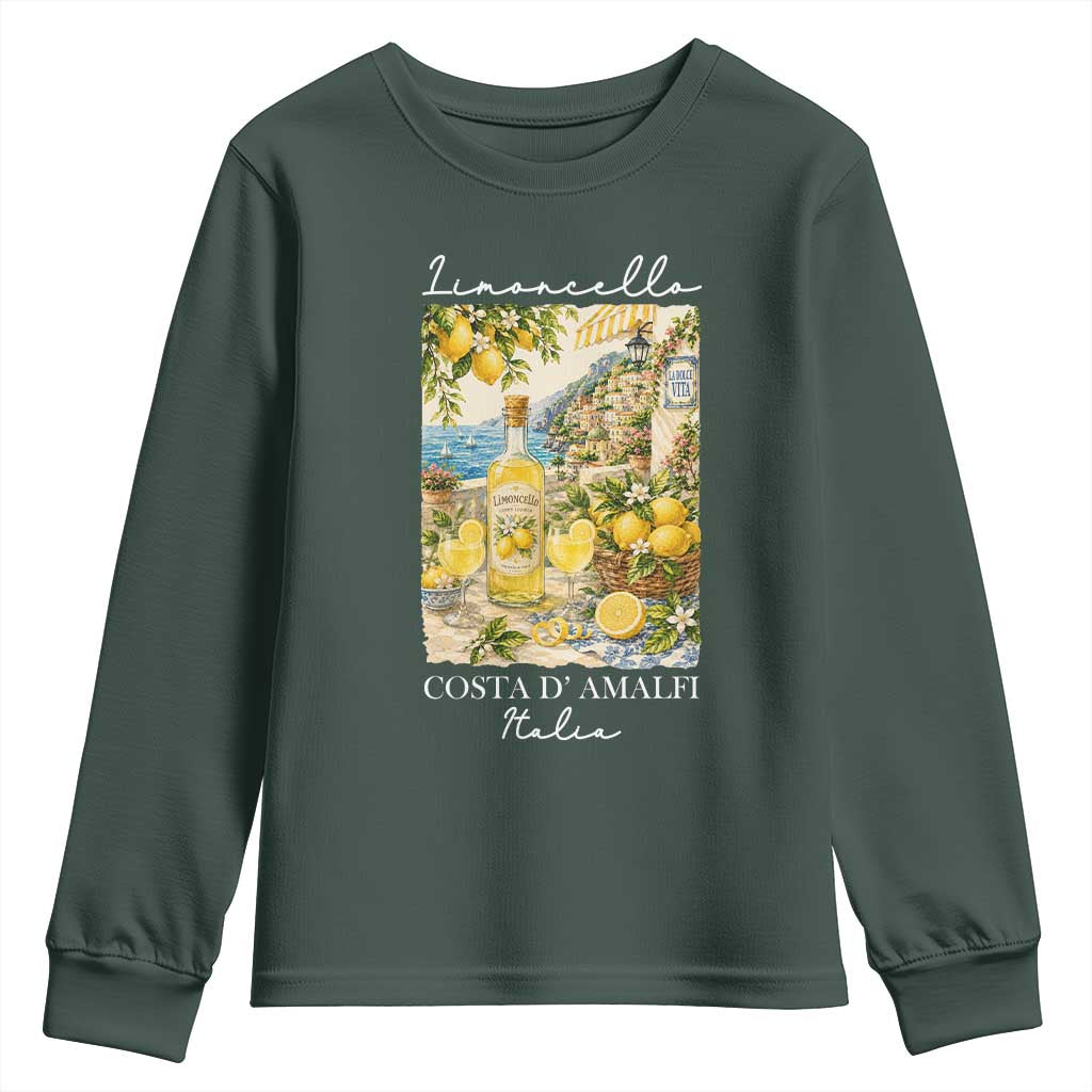 Limoncello Amalfi Coast Youth Sweatshirt Lemon Lover Italian Summer Fruit TS10 Dark Forest Green Print Your Wear