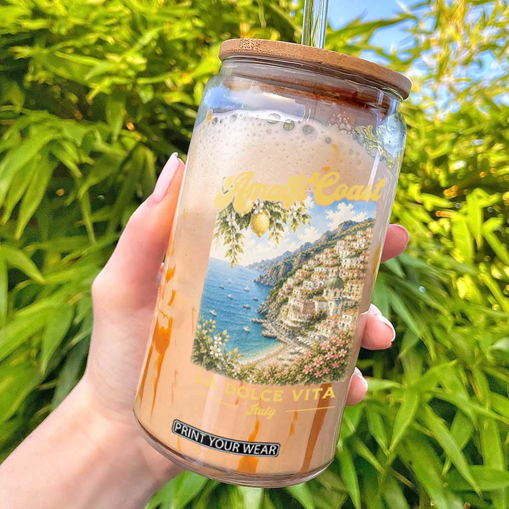 Amalfi Coast La Dolce Vita Italy Glass Can Vintage Summer Amalfi Coast TS10 White Print Your Wear