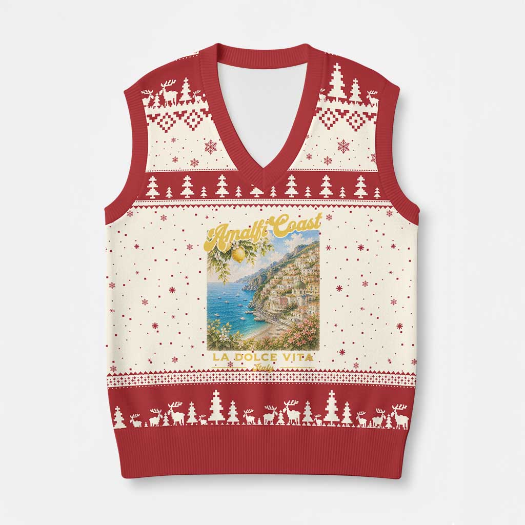 Amalfi Coast La Dolce Vita Italy V-Neck Knit Sweater Vest Vintage Summer Amalfi Coast TS10 Beige Red Print Your Wear