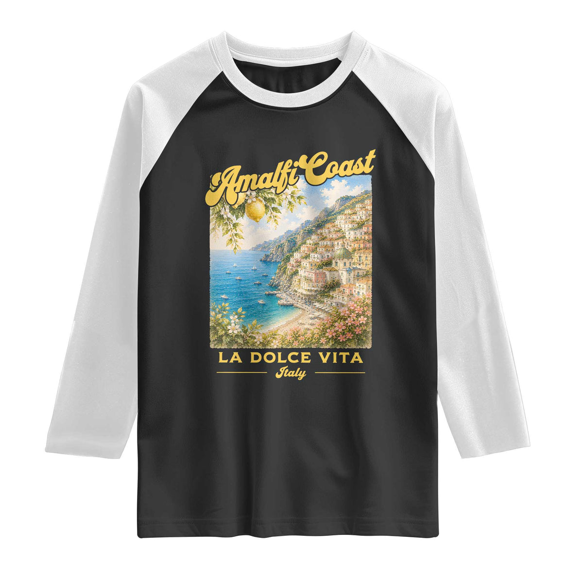 Amalfi Coast La Dolce Vita Italy Raglan Shirt Vintage Summer Amalfi Coast TS10 Black White Print Your Wear