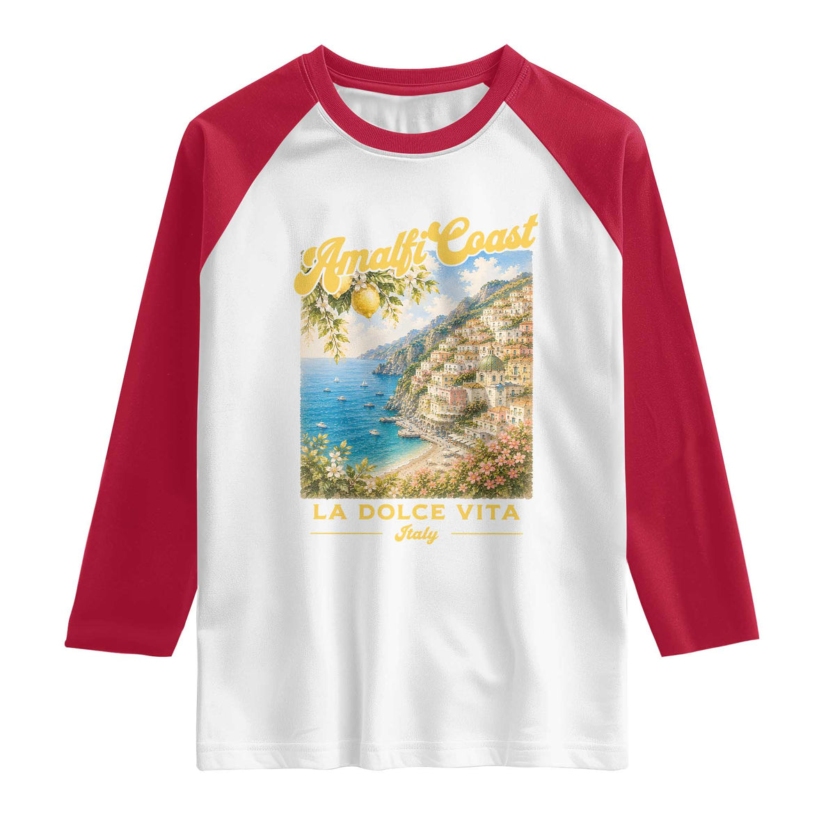 Amalfi Coast La Dolce Vita Italy Raglan Shirt Vintage Summer Amalfi Coast TS10 White Red Print Your Wear