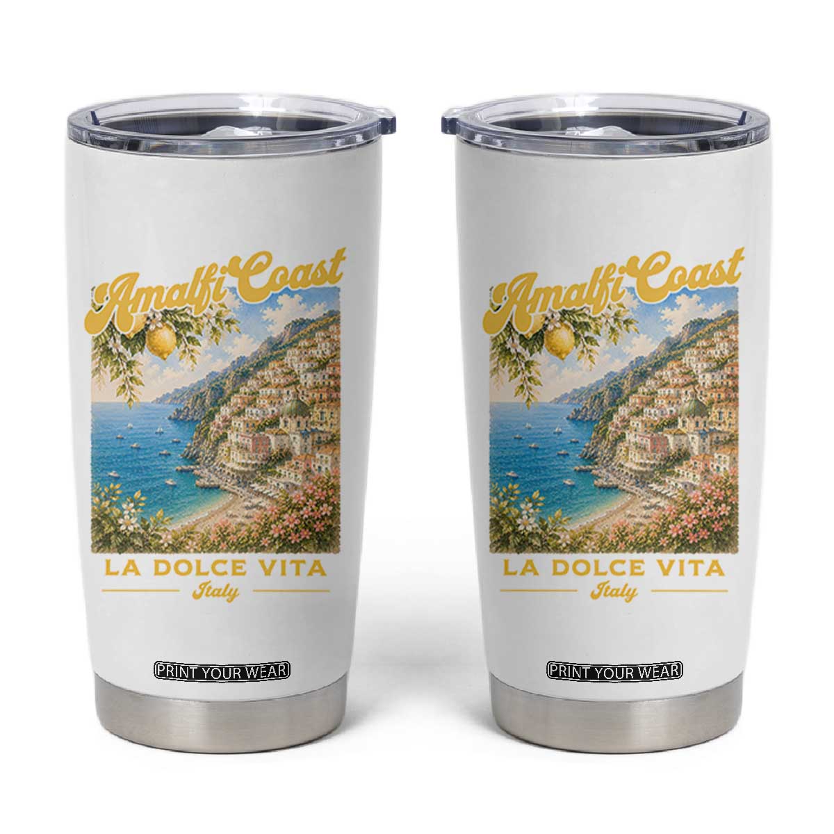 Amalfi Coast La Dolce Vita Italy Tumbler Cup Vintage Summer Amalfi Coast TS10 White Print Your Wear