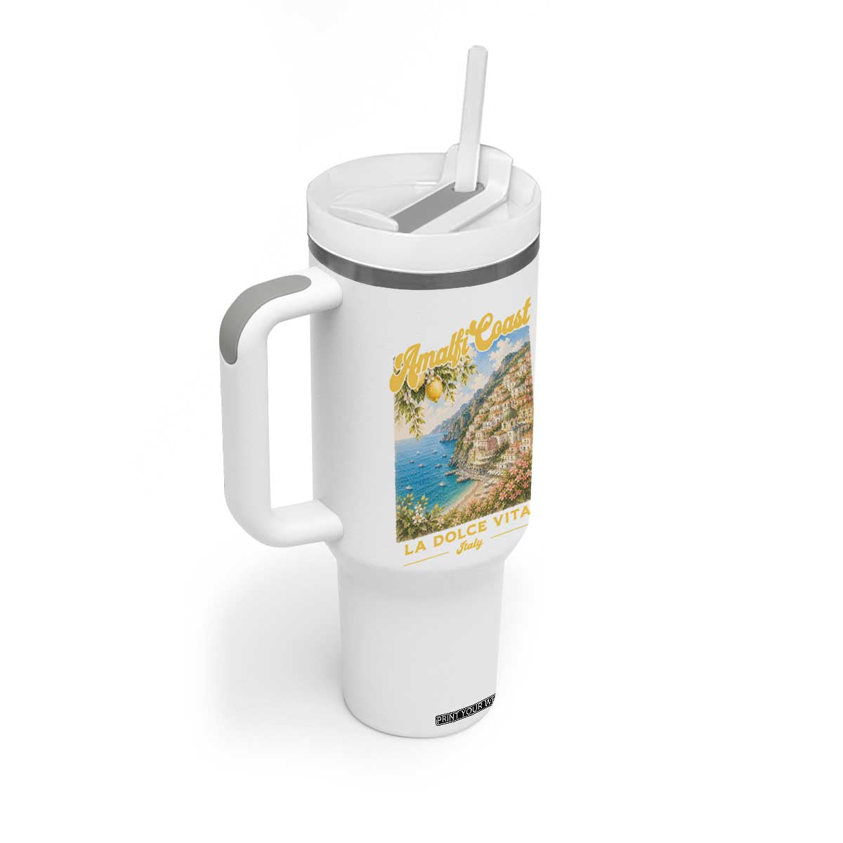 Amalfi Coast La Dolce Vita Italy Tumbler With Handle Vintage Summer Amalfi Coast TS10 Print Your Wear