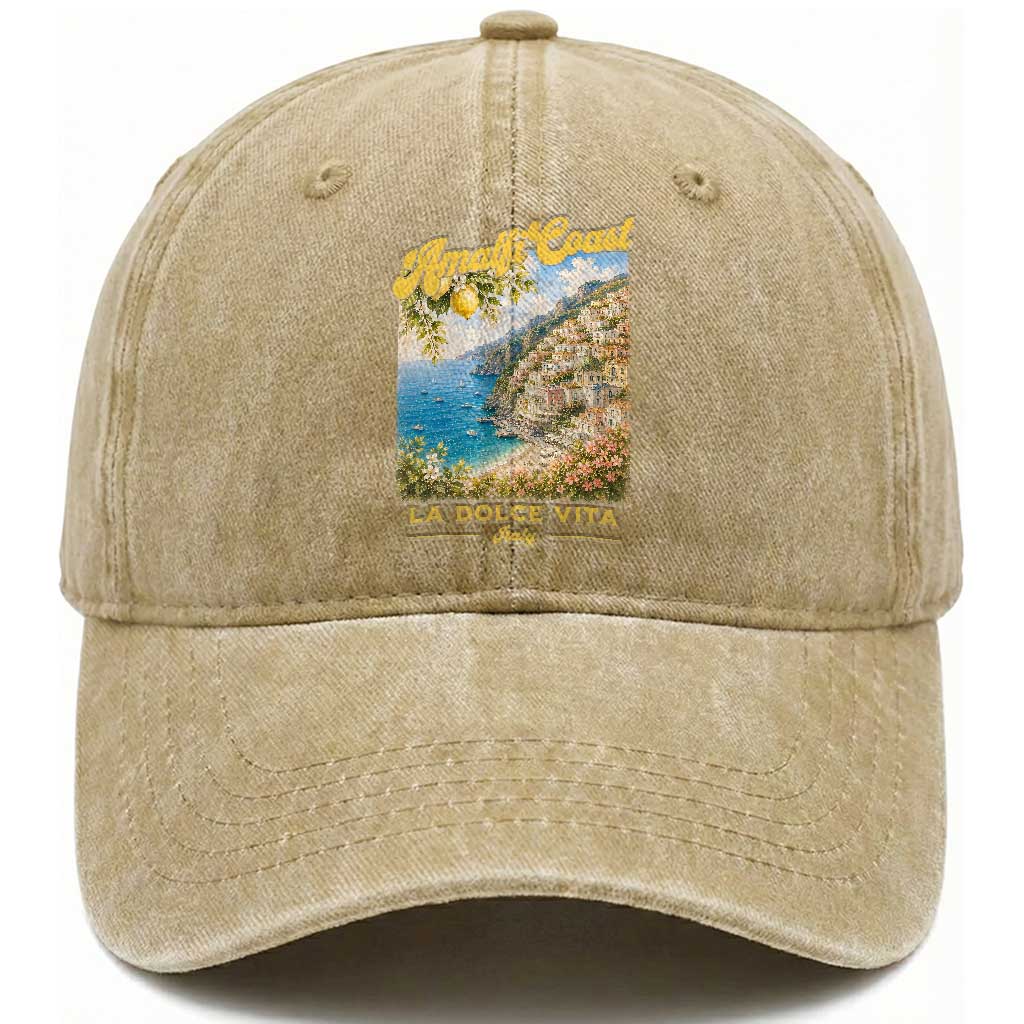 Amalfi Coast La Dolce Vita Italy Washed Cotton Baseball Cap Vintage Summer Amalfi Coast
