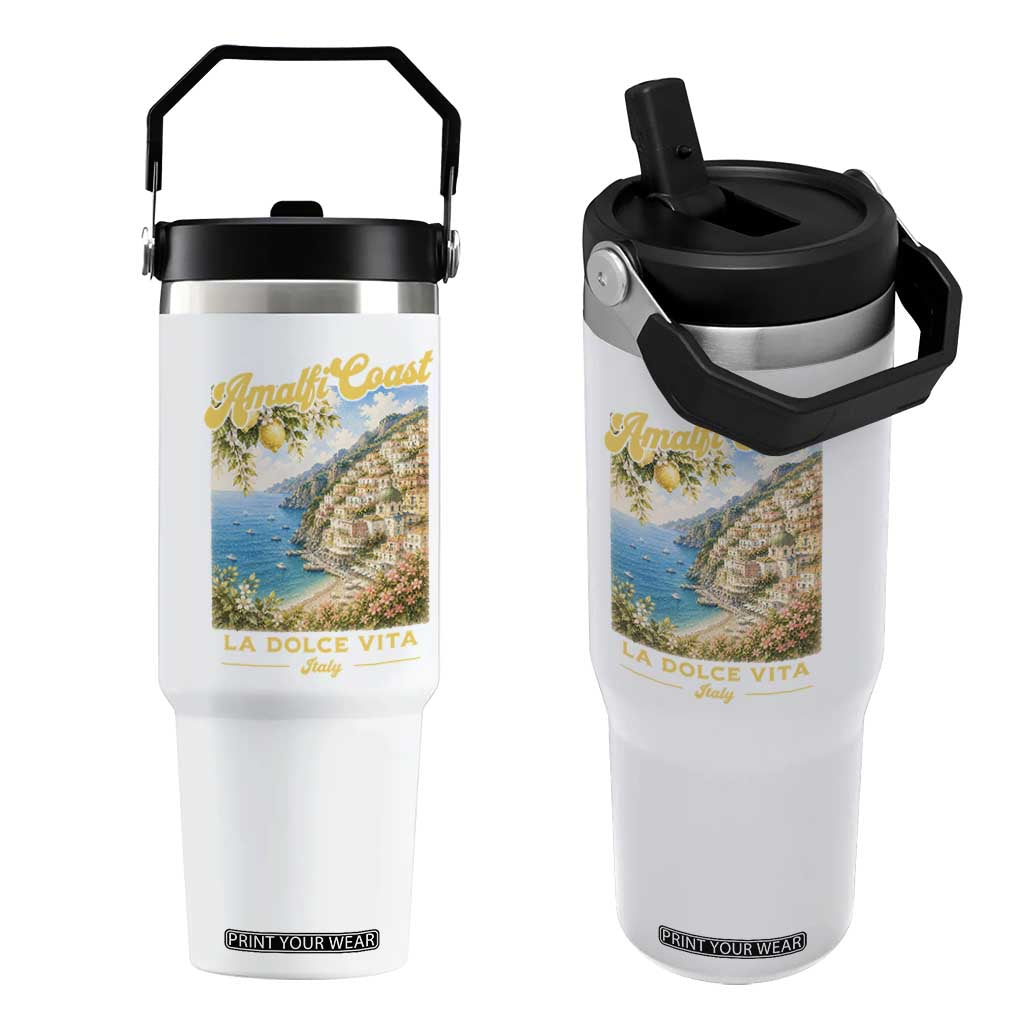 Amalfi Coast La Dolce Vita Italy Flip Straw Tumbler Vintage Summer Amalfi Coast TS10 One Size: 30 oz White Print Your Wear