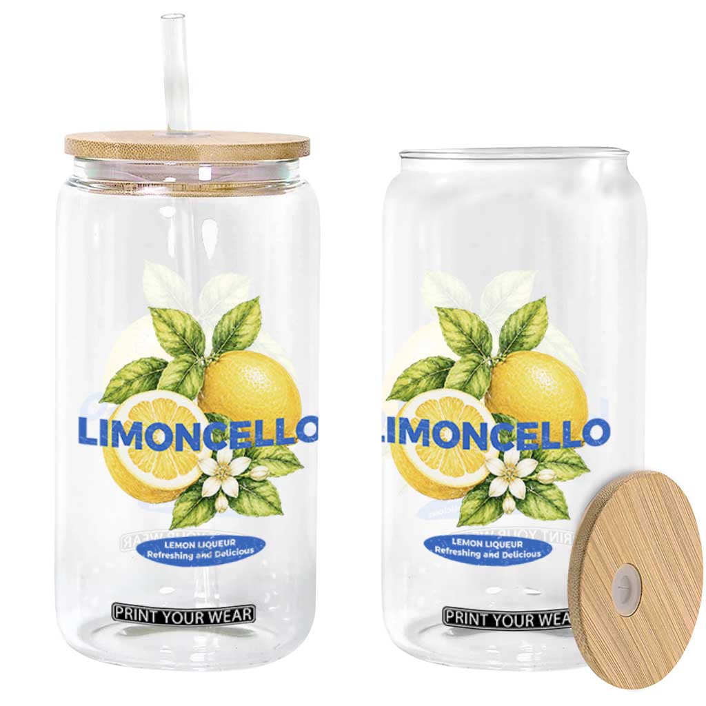 Vintage Limoncello Lemon Liqueur Glass Can Citrus Fruit Botanical Italian Summer Graphic