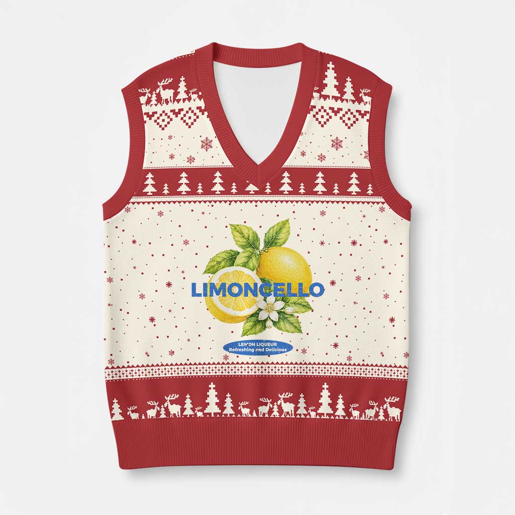 Vintage Limoncello Lemon Liqueur V-Neck Knit Sweater Vest Citrus Fruit Botanical Italian Summer Graphic TS10 Beige Red Print Your Wear
