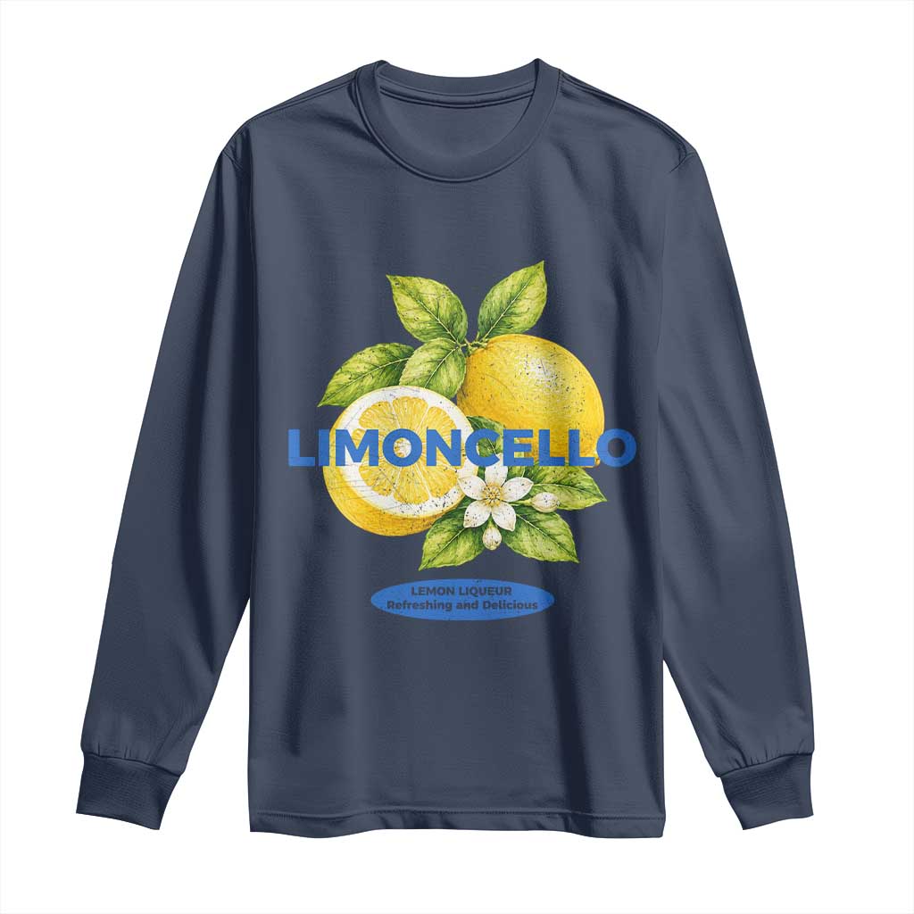 Vintage Limoncello Lemon Liqueur Long Sleeve Shirt Citrus Fruit Botanical Italian Summer Graphic TS10 Navy Print Your Wear