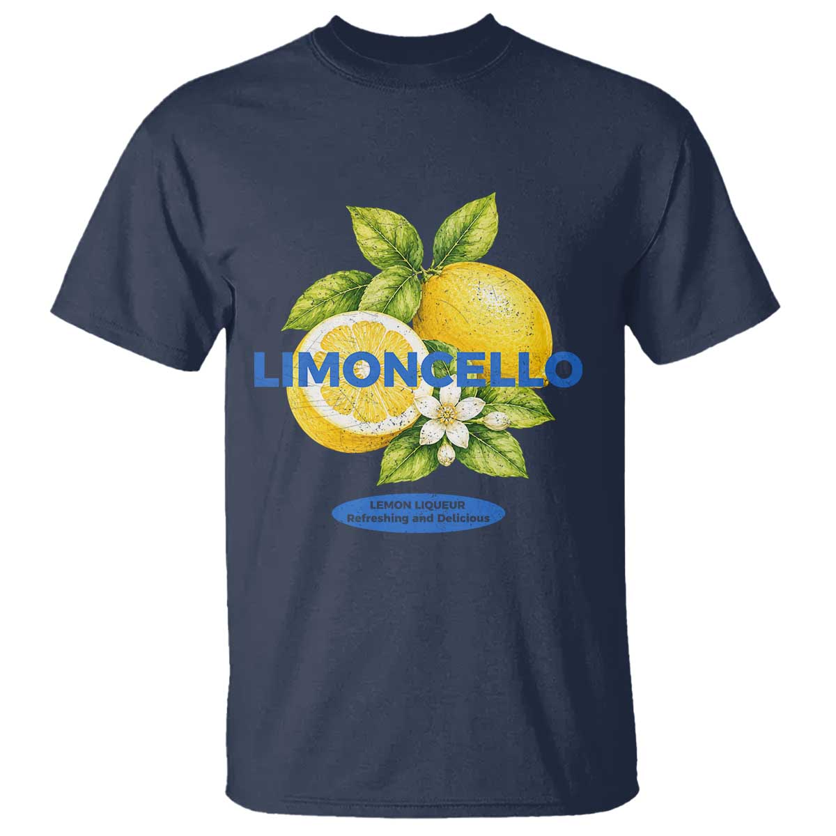Vintage Limoncello Lemon Liqueur T Shirt Citrus Fruit Botanical Italian Summer Graphic TS10 Navy Print Your Wear