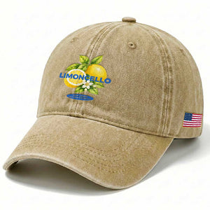 Vintage Limoncello Lemon Liqueur Washed Cotton Baseball Cap Citrus Fruit Botanical Italian Summer Graphic