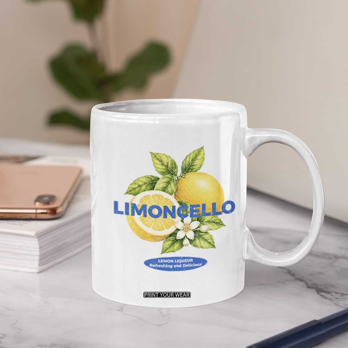 Vintage Limoncello Lemon Liqueur Coffee Mug Citrus Fruit Botanical Italian Summer Graphic