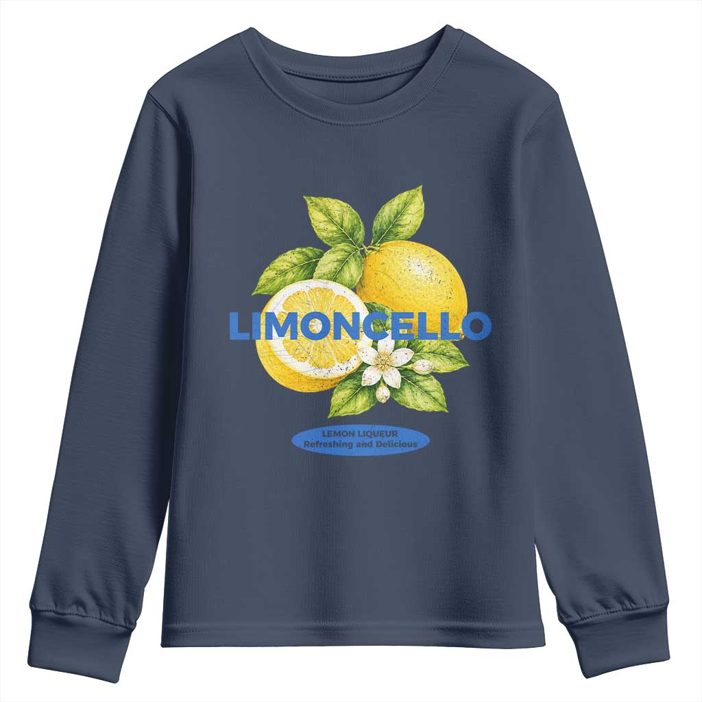 Vintage Limoncello Lemon Liqueur Youth Sweatshirt Citrus Fruit Botanical Italian Summer Graphic TS10 Navy Print Your Wear