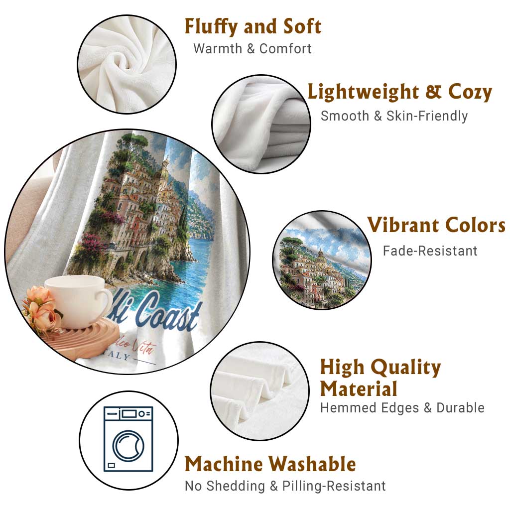 Amalfi Coast Throw Blanket La Dolce Vita Italy Coastal Village Vintage Mediterranean Paradise TS10 Print Your Wear