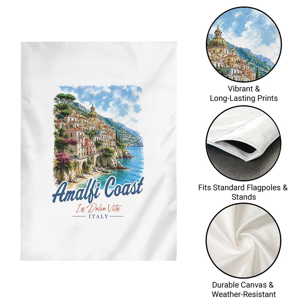 Amalfi Coast Garden Flag La Dolce Vita Italy Coastal Village Vintage Mediterranean Paradise