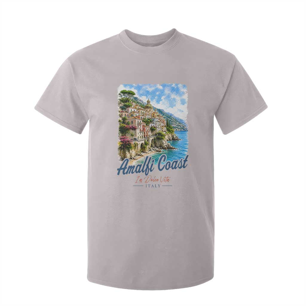 Amalfi Coast T Shirt For Kid La Dolce Vita Italy Coastal Village Vintage Mediterranean Paradise TS10 Ice Gray Print Your Wear