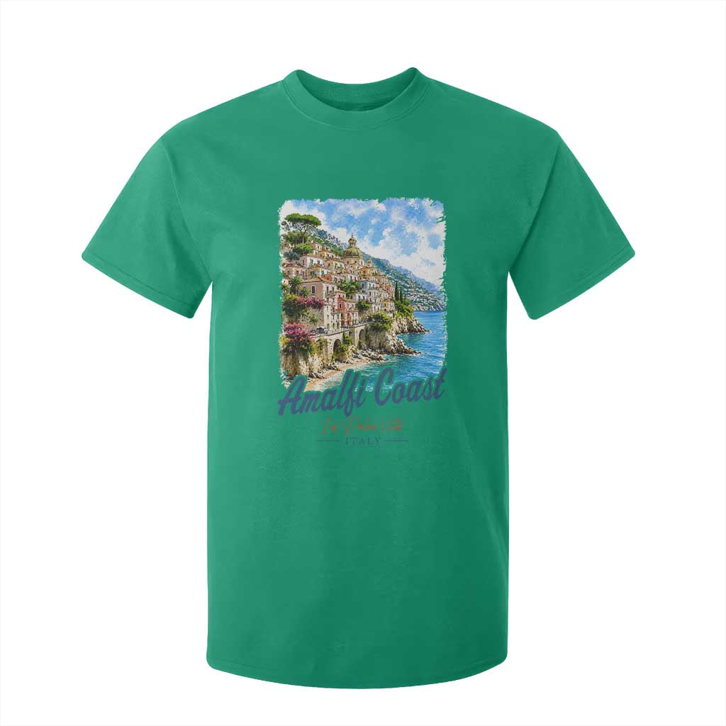 Amalfi Coast T Shirt For Kid La Dolce Vita Italy Coastal Village Vintage Mediterranean Paradise TS10 Irish Green Print Your Wear