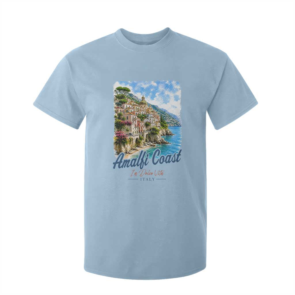 Amalfi Coast T Shirt For Kid La Dolce Vita Italy Coastal Village Vintage Mediterranean Paradise TS10 Light Blue Print Your Wear