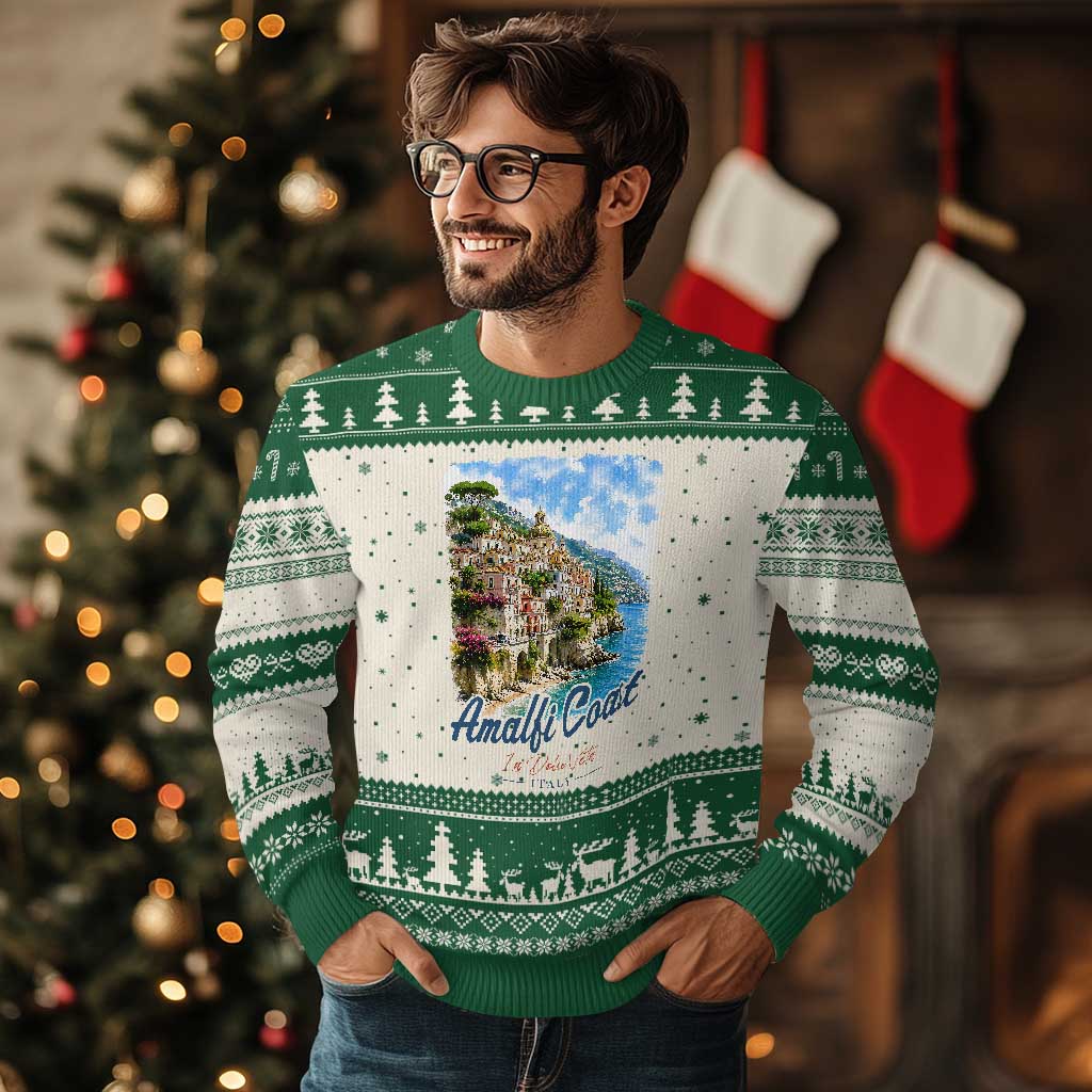 Amalfi Coast Ugly Christmas Sweater La Dolce Vita Italy Coastal Village Vintage Mediterranean Paradise